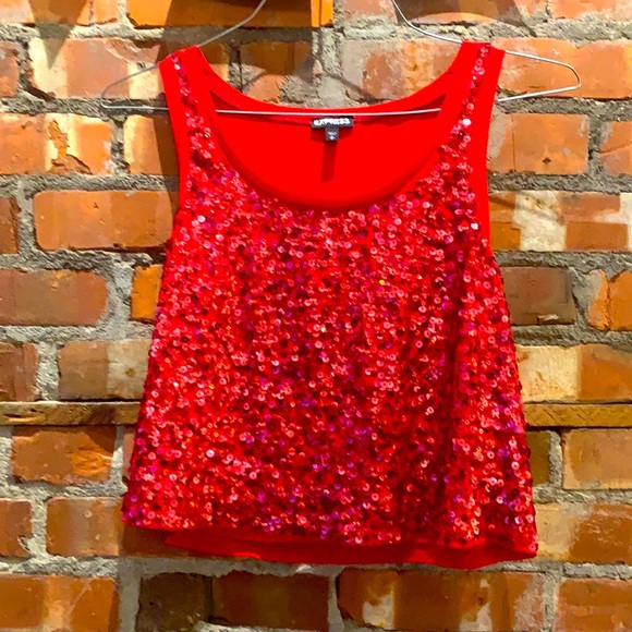 EXPRESS Sequin Red Crop Top - Size S - Picture 1 of 3